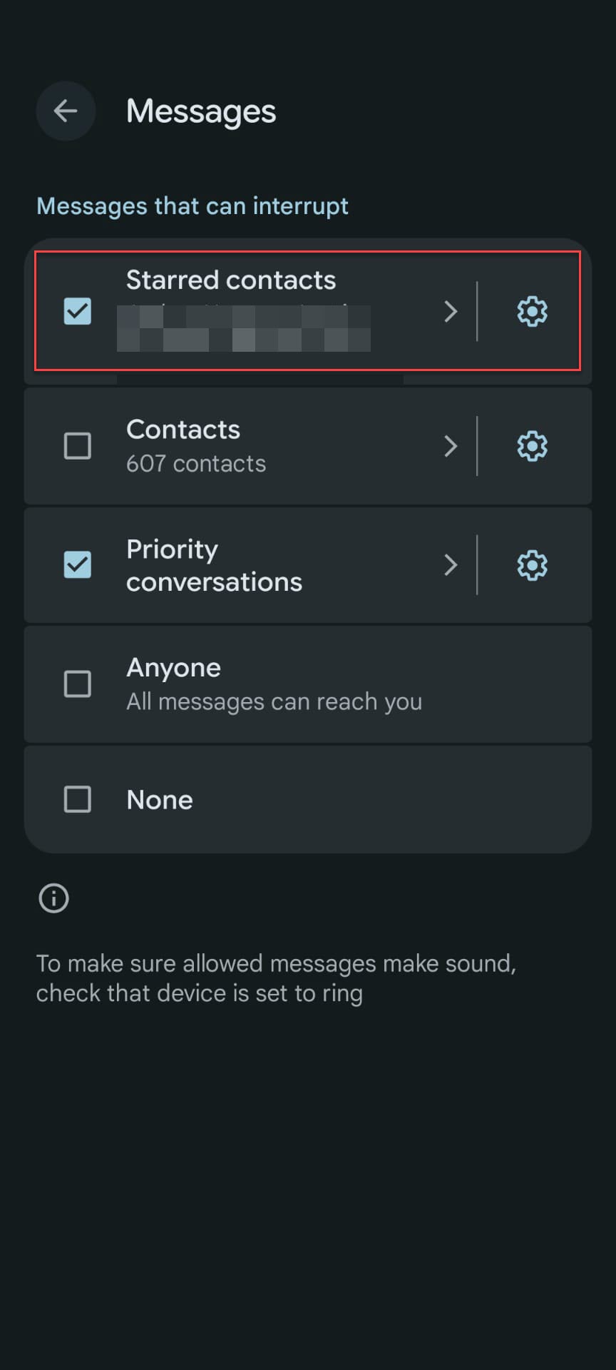 messages bypass starred contacts