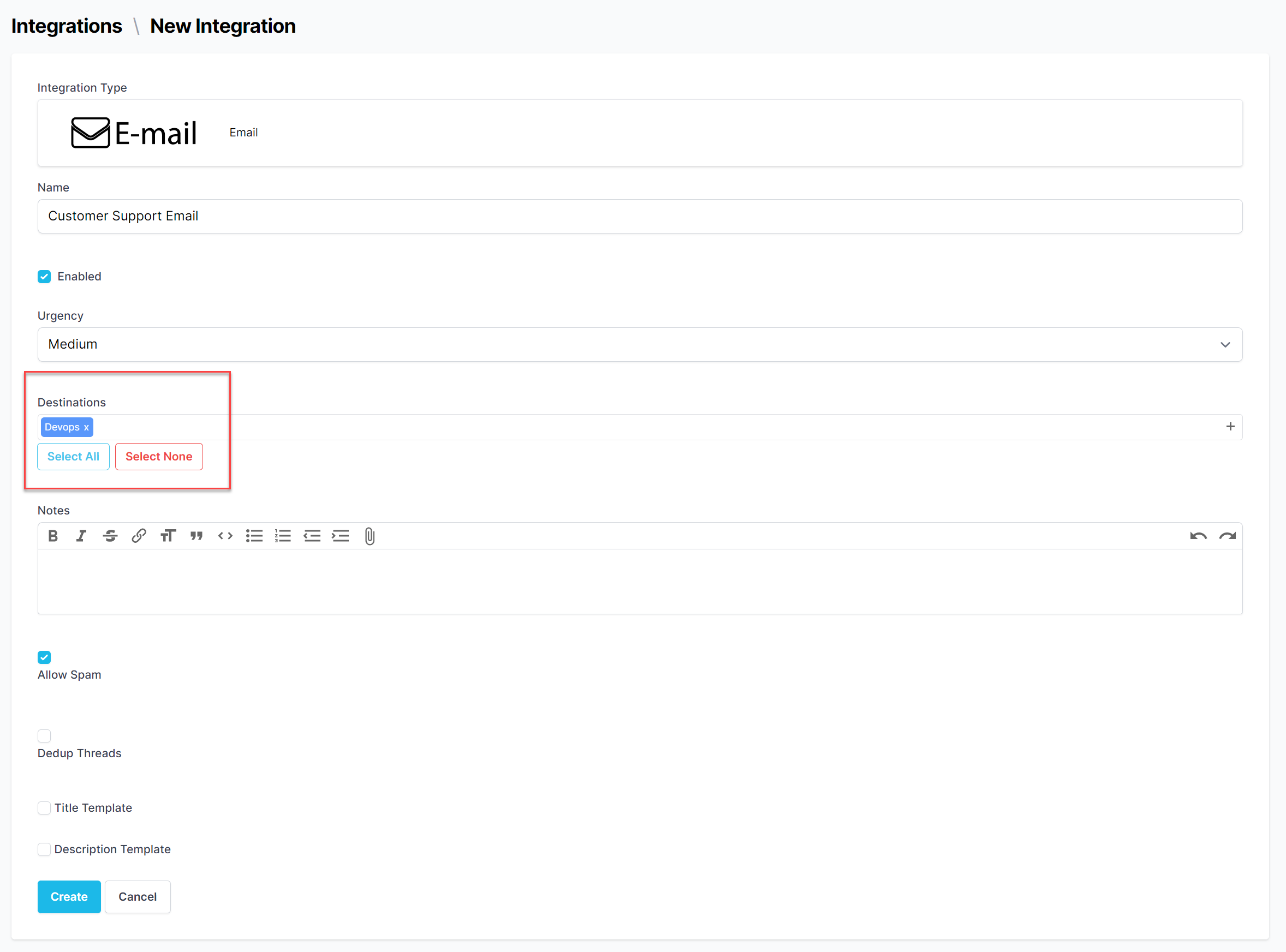 Create Integration Form