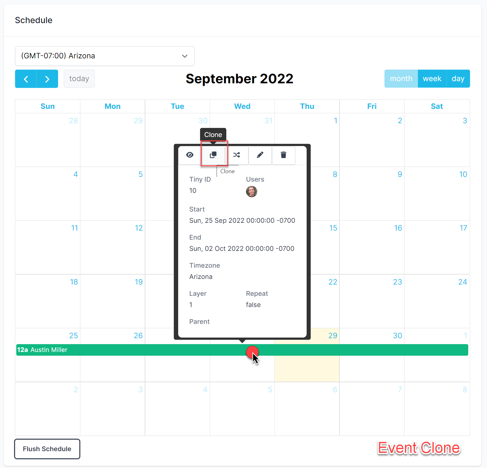 Event clone button
