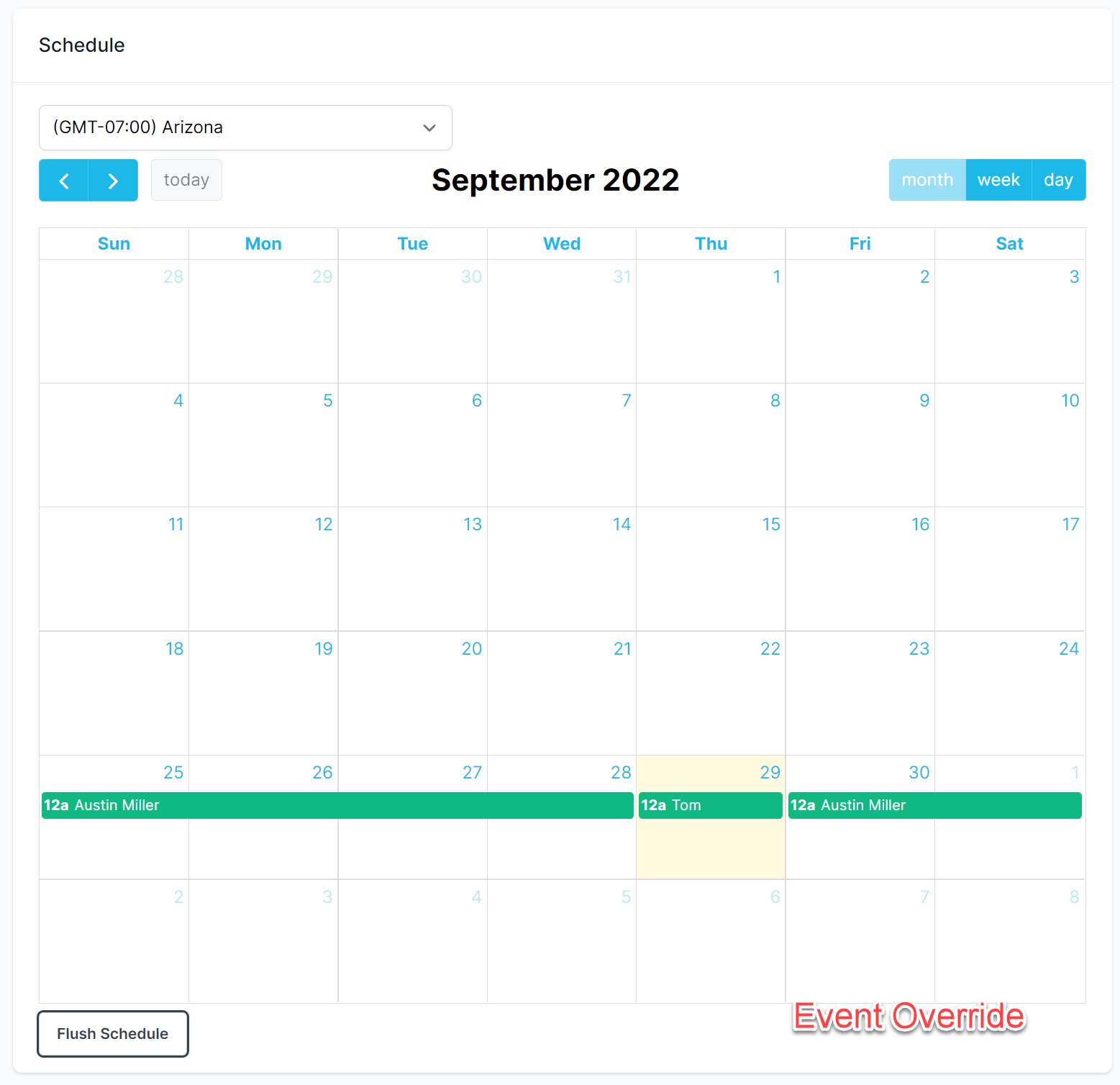 event override on calendar