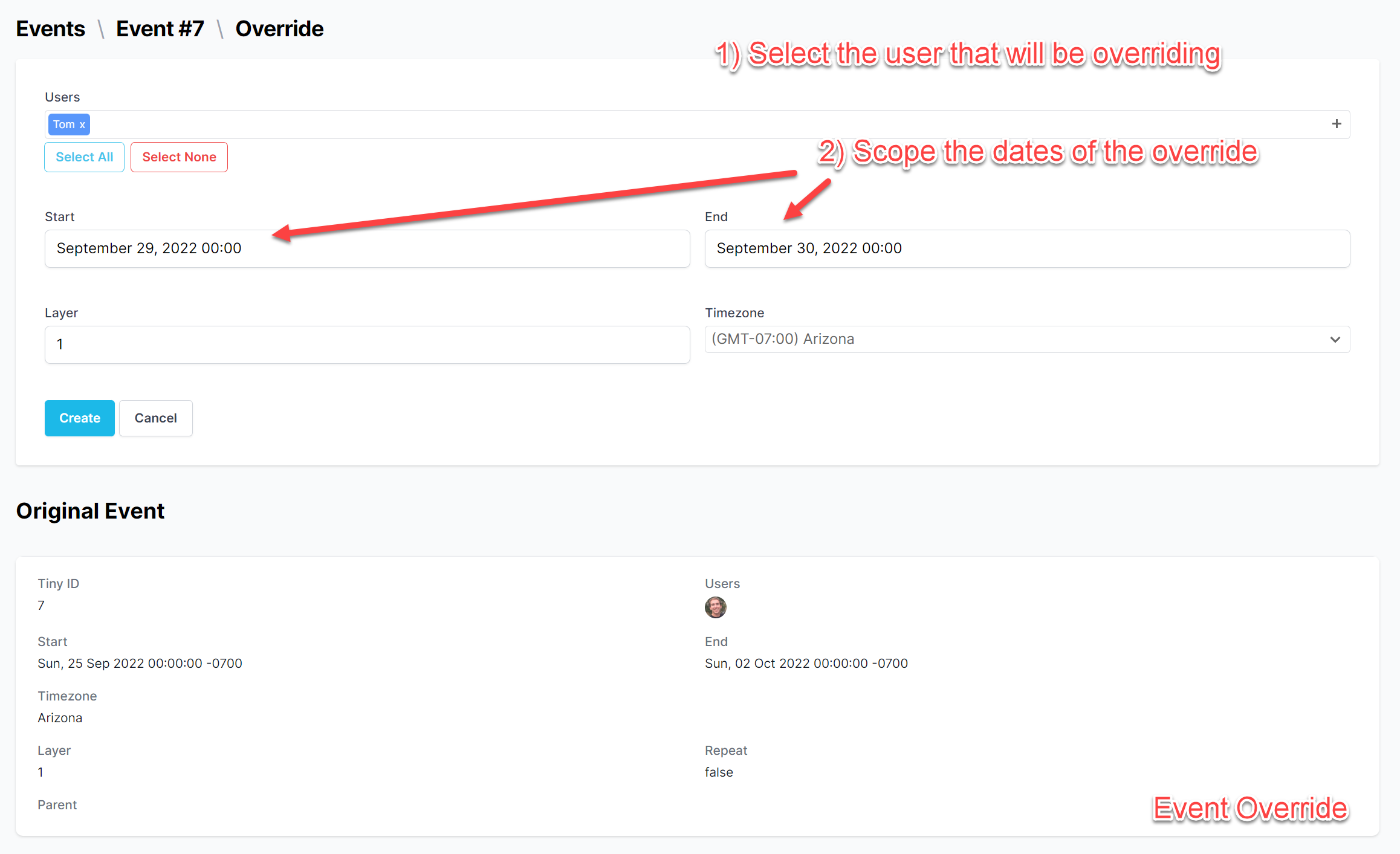 event override form