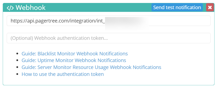 Paste the PagerTree Endpoint URL into the Webhook URL field.