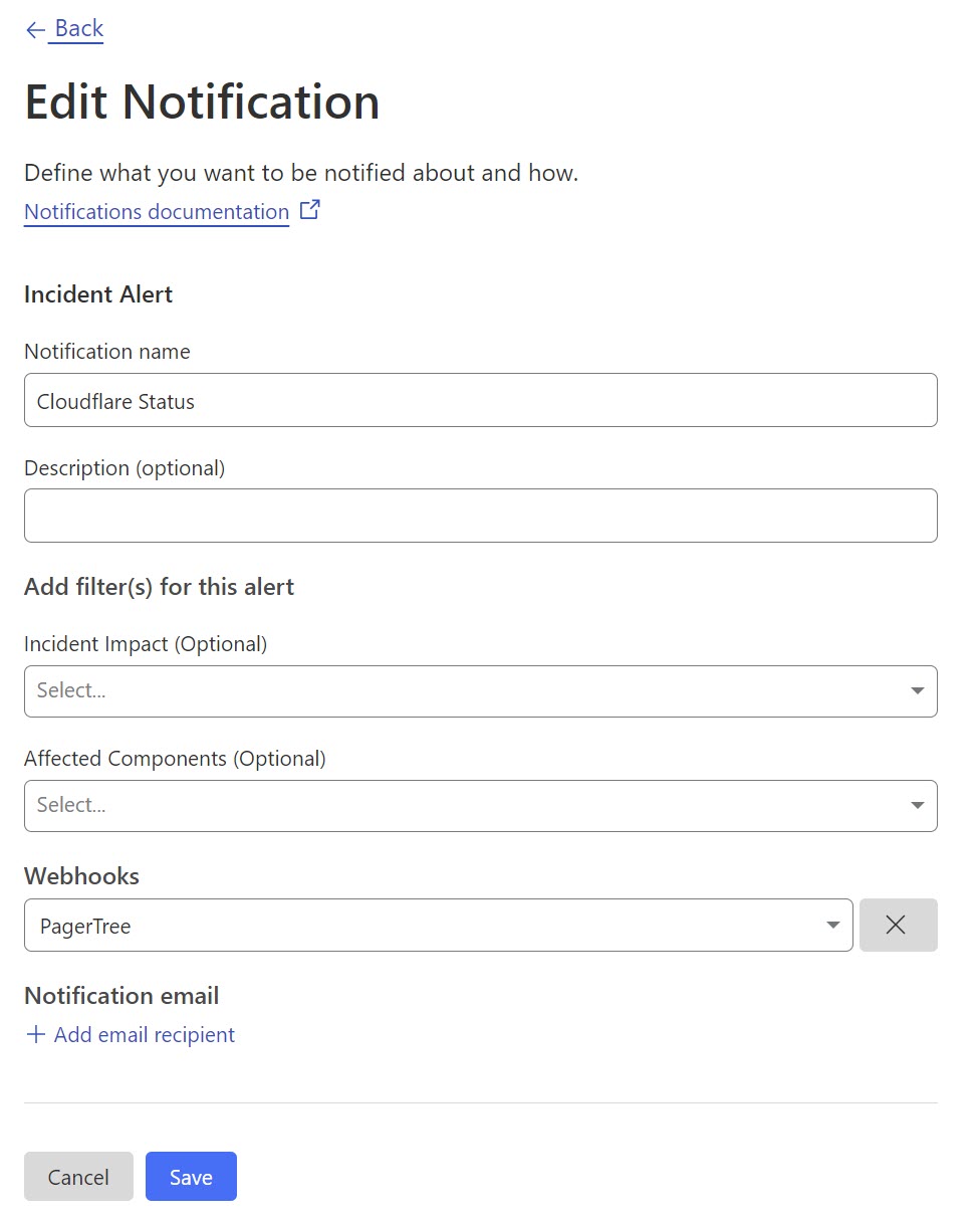 Cloudflare Integration: Connect Cloudflare Notification to PagerTree Webhook
