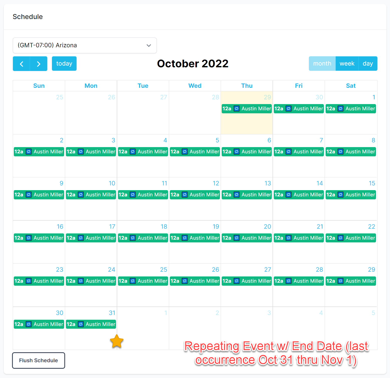 repeating event with end date on calendar