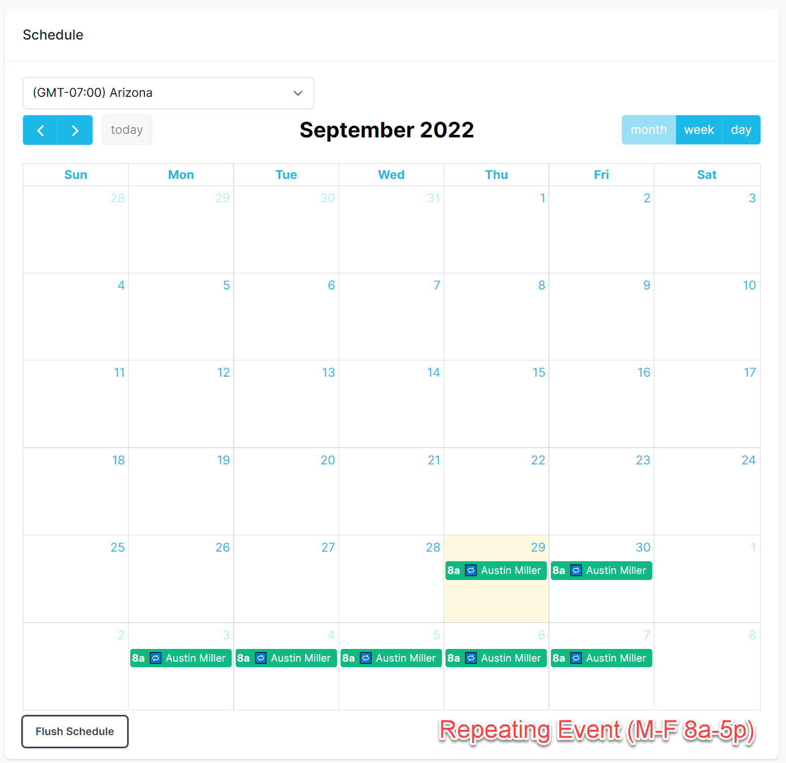 repeating event on a calendar