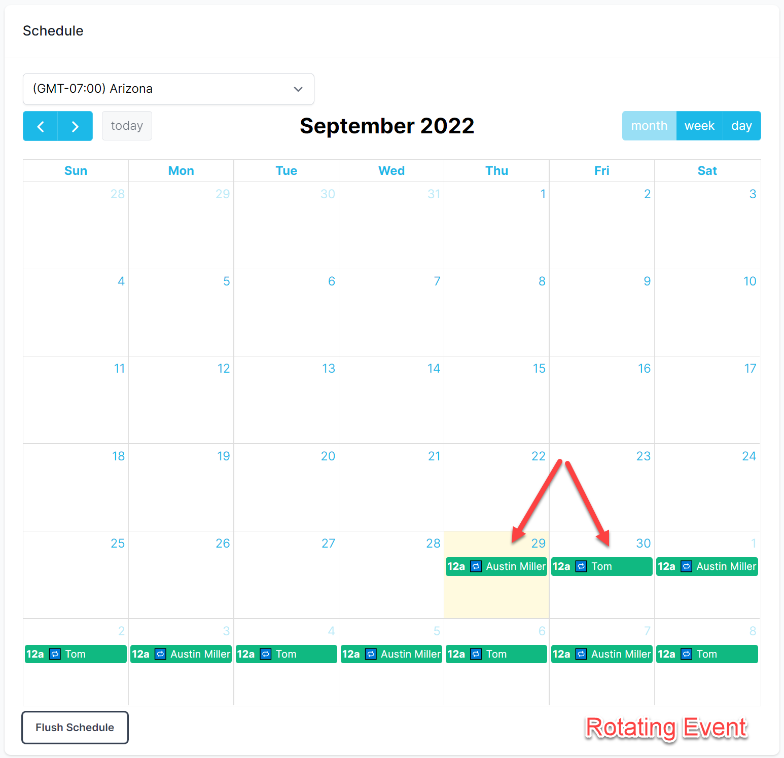 rotating event on a calendar