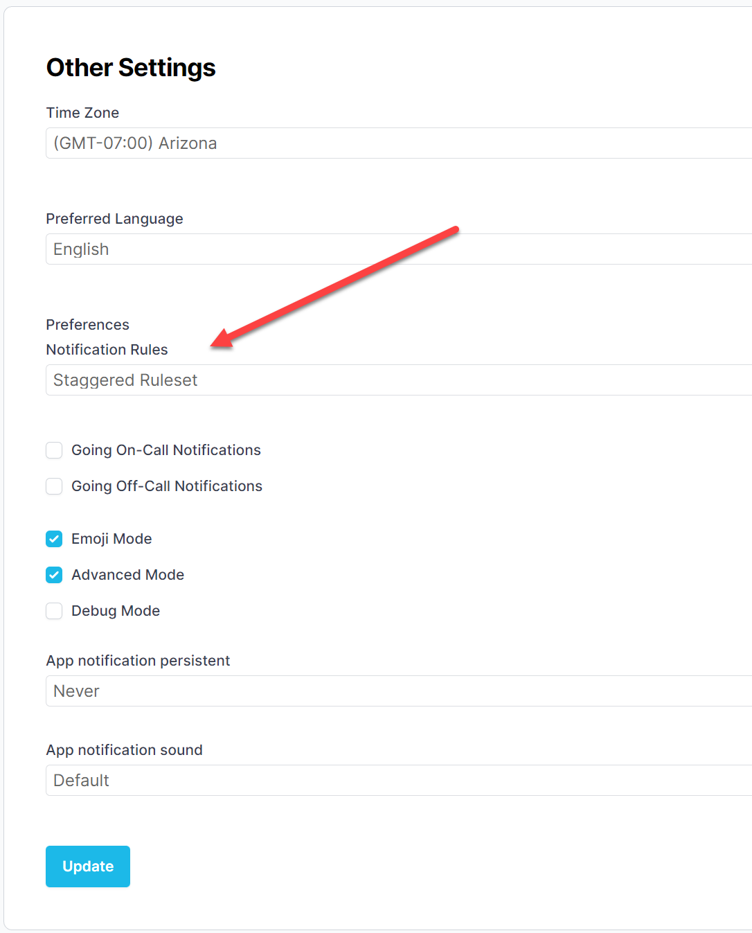 select the notification rule