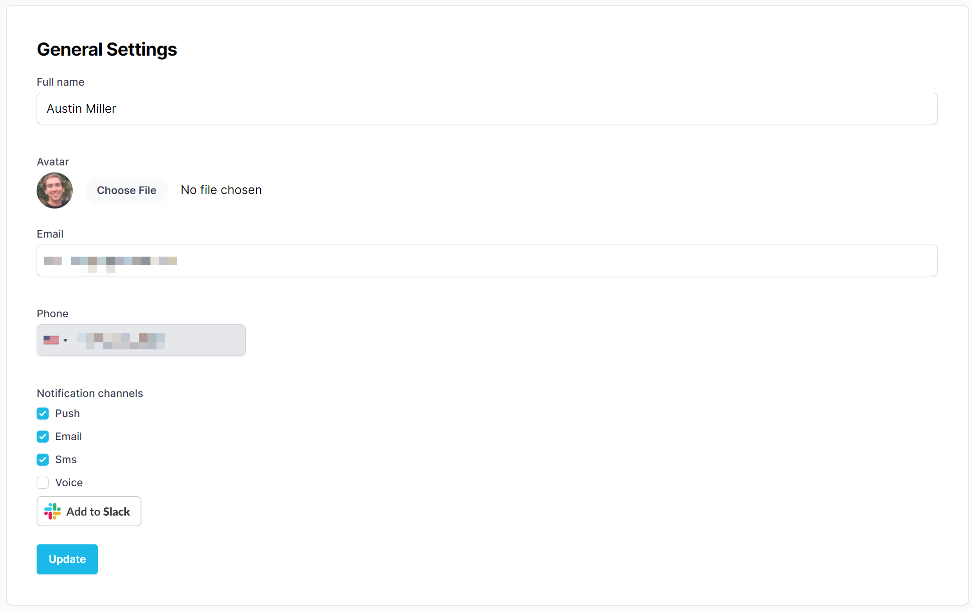 User&#39;s General Settings